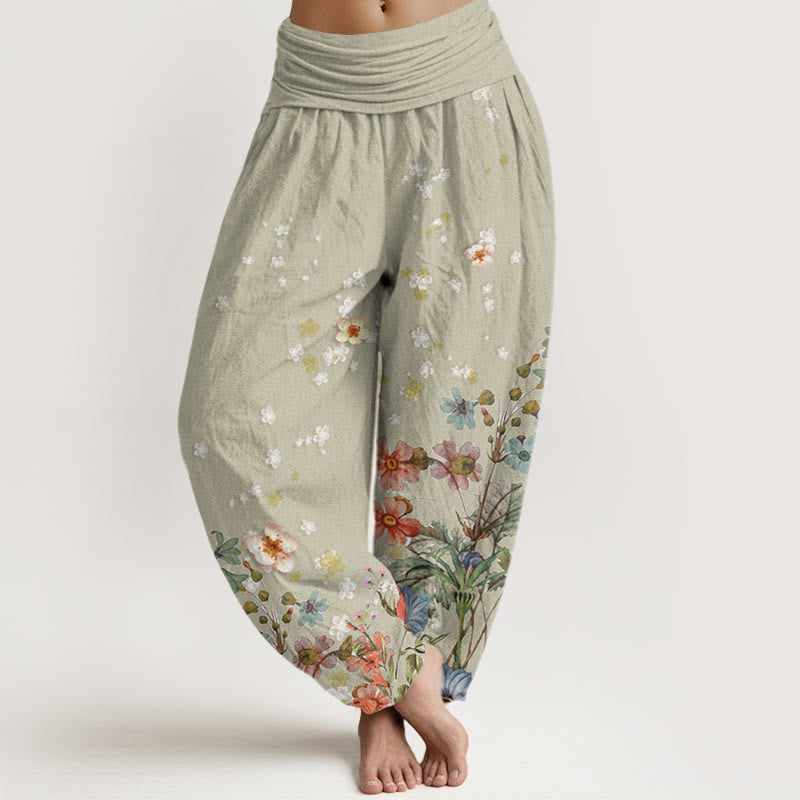Cotton Various Flowers Pattern Women's Elastic Waist Harem Pants