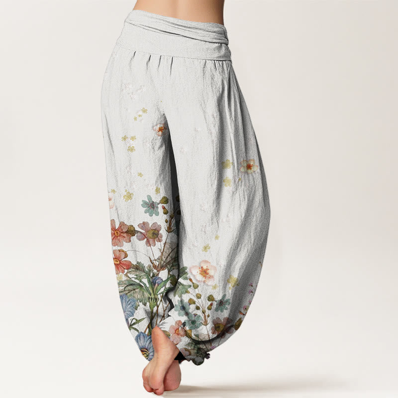 Cotton Various Flowers Pattern Women's Elastic Waist Harem Pants