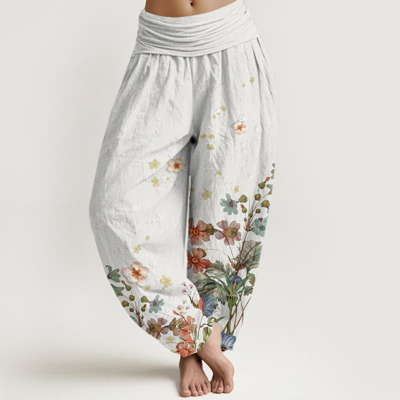 Cotton Various Flowers Pattern Women's Elastic Waist Harem Pants