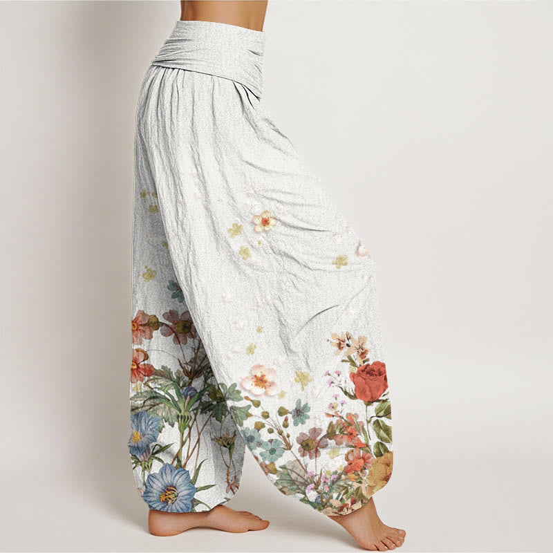 Cotton Various Flowers Pattern Women's Elastic Waist Harem Pants