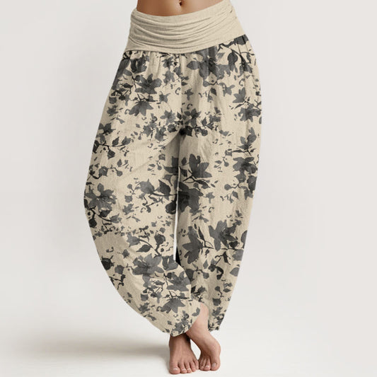 Cotton Leaves Design Women's Elastic Waist Harem Pants