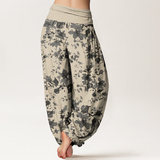 Cotton Leaves Design Women's Elastic Waist Harem Pants
