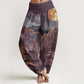 Cotton Casual Full Moon Mountains Trees River Pattern Women's Elastic Waist Harem Pants