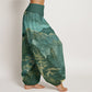 Cotton Casual Full Moon Mountains Trees River Pattern Women's Elastic Waist Harem Pants
