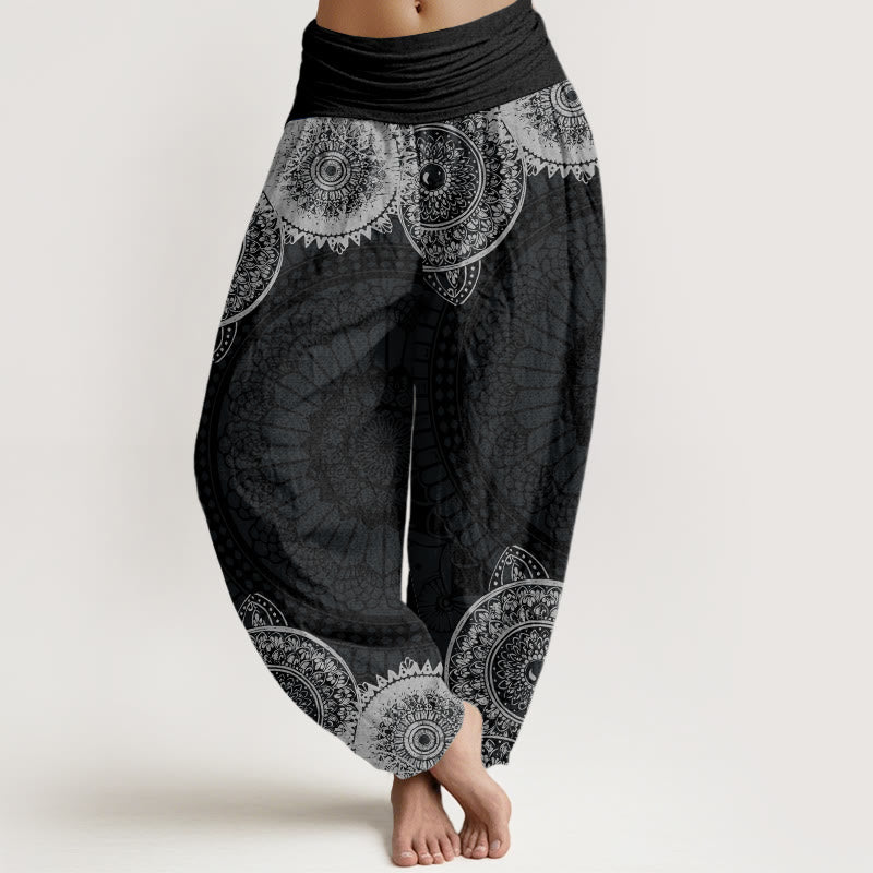 Cotton Circular Mandala Design Women's Elastic Waist Harem Pants