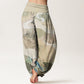 Cotton Chinese Landscape Mountains Rivers Mist Design Women's Elastic Waist Harem Pants
