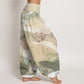 Cotton Chinese Landscape Mountains Rivers Mist Design Women's Elastic Waist Harem Pants