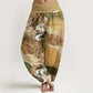 Cotton Chinese Landscape Mountains Rivers Mist Design Women's Elastic Waist Harem Pants