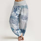 Cotton Chinese Landscape Mountains Rivers Mist Design Women's Elastic Waist Harem Pants