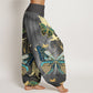 Cotton Casual Butterfly Gold Line Pattern Women's Elastic Waist Harem Pants