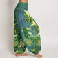 Cotton Casual Butterfly Gold Line Pattern Women's Elastic Waist Harem Pants