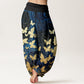 Cotton Casual Golden Butterfly Pattern Women's Elastic Waist Harem Pants