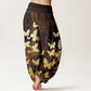 Cotton Casual Golden Butterfly Pattern Women's Elastic Waist Harem Pants