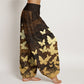 Cotton Casual Golden Butterfly Pattern Women's Elastic Waist Harem Pants