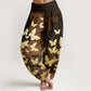 Cotton Casual Golden Butterfly Pattern Women's Elastic Waist Harem Pants