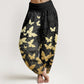 Cotton Casual Golden Butterfly Pattern Women's Elastic Waist Harem Pants