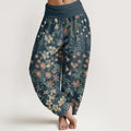 Cotton Casual Daisy Flowers Leaves Design Women's Elastic Waist Harem Pants