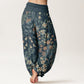 Cotton Casual Daisy Flowers Leaves Design Women's Elastic Waist Harem Pants