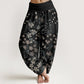 Cotton Casual Daisy Flowers Leaves Design Women's Elastic Waist Harem Pants