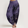 Cotton Butterfly Flowers Pattern Women's Elastic Waist Harem Pants