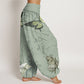 Cotton Butterfly Bamboo Leaves Chinese Characters Pattern Women's Elastic Waist Harem Pants