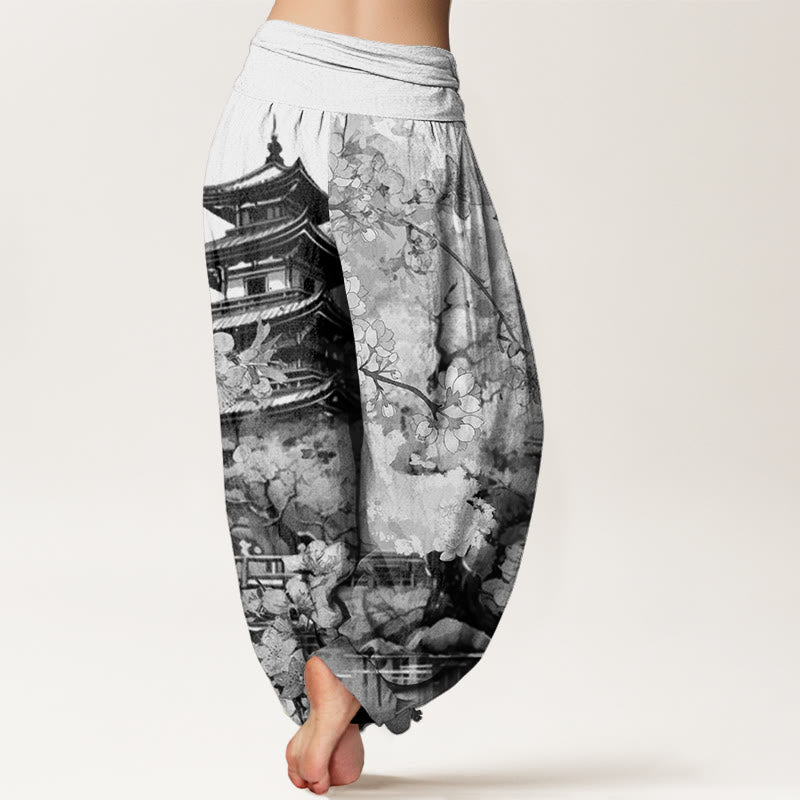 Cotton Pavilion Cherry Blossom Pattern Women's Elastic Waist Harem Pants