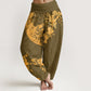 Cotton Golden Plum Blossom Full Moon Pattern Women's Elastic Waist Harem Pants