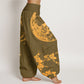 Cotton Golden Plum Blossom Full Moon Pattern Women's Elastic Waist Harem Pants