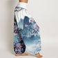 Cotton Bird Cherry Blossom Mountains Pattern Women's Elastic Waist Harem Pants