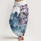 Cotton Bird Cherry Blossom Mountains Pattern Women's Elastic Waist Harem Pants