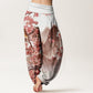 Cotton Bird Cherry Blossom Mountains Pattern Women's Elastic Waist Harem Pants