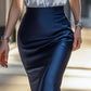 Satin Shirt and Navy Pencil Skirt Set for Modern Office Chic