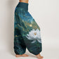Cotton Casual Lotus Starry Sky Clouds Pattern Women's Elastic Waist Harem Pants