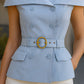 Elegant Off-Shoulder  Belted Blazer Top