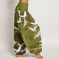 Cotton Flying White Cranes Auspicious Clouds Design Women's Elastic Waist Harem Pants