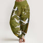 Cotton Flying White Cranes Auspicious Clouds Design Women's Elastic Waist Harem Pants