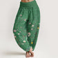 Cotton Pink White Flowers Bamboo Leaves Fruits Design Women's Elastic Waist Harem Pants