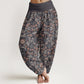 Pure Cotton Casual Flower Vine Leaves Pattern Women's Elastic Waist Harem Pants