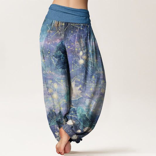 Pure Cotton Koi Fish Lotus Moon Stars Pattern Women's Elastic Waist Harem Pants