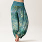 Pure Cotton Koi Fish Lotus Moon Stars Pattern Women's Elastic Waist Harem Pants