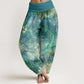 Pure Cotton Koi Fish Lotus Moon Stars Pattern Women's Elastic Waist Harem Pants