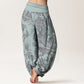 Pure Cotton Birds Trees Branches Pattern Women's Elastic Waist Harem Pants