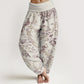 Pure Cotton Birds Branches Flowers Pattern Women's Elastic Waist Harem Pants