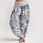 Pure Cotton Birds Branches Flowers Pattern Women's Elastic Waist Harem Pants