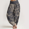 Pure Cotton Casual Peony Flowers Leaves Women's Elastic Waist Harem Pants