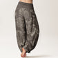 Pure Cotton Casual Peony Flowers Leaves Women's Elastic Waist Harem Pants