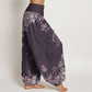 Pure Cotton Casual Red Peony Flower Vine Design Women's Elastic Waist Harem Pants