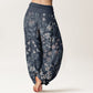 Pure Cotton Casual Daisy Flowers Leaves Design Women's Elastic Waist Harem Pants