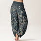 Pure Cotton Casual Daisy Flowers Leaves Design Women's Elastic Waist Harem Pants