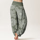 Pure Cotton Casual White Mandala Flower Design Women's Elastic Waist Harem Pants